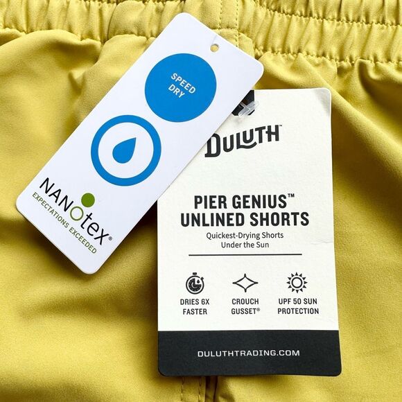 🆕Duluth Trading Co Men’s Yellow Pier Genius Unlined Swim Shorts - Picture 7 of 8